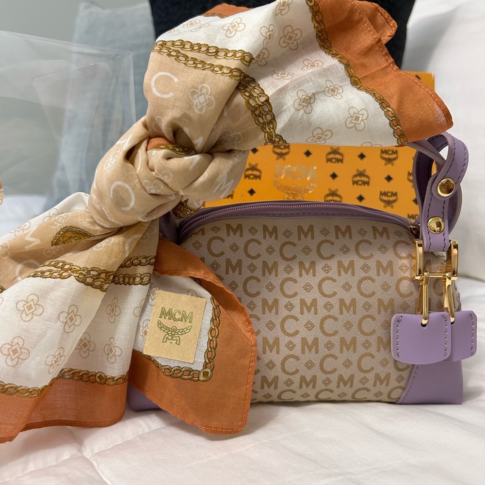MCM Women's Beige and Purple Micro Handbag - Picture 9 of 14